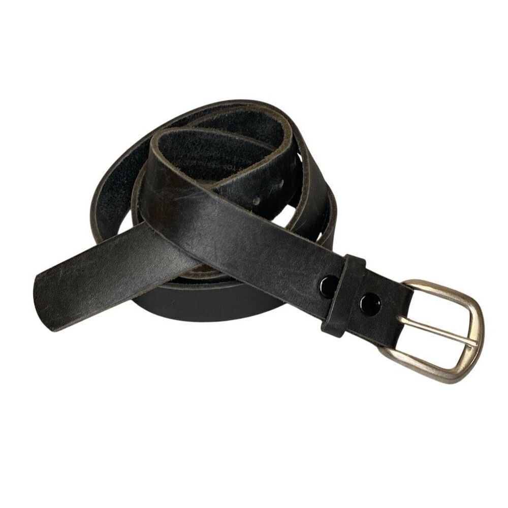 Belt Top Grain Leather Black Bauman & Co Mens’s Sz 44 Chrome Buckle